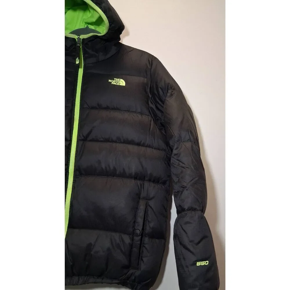 North face boys 18/20 down puffer jacket black green winter coat hoodie
